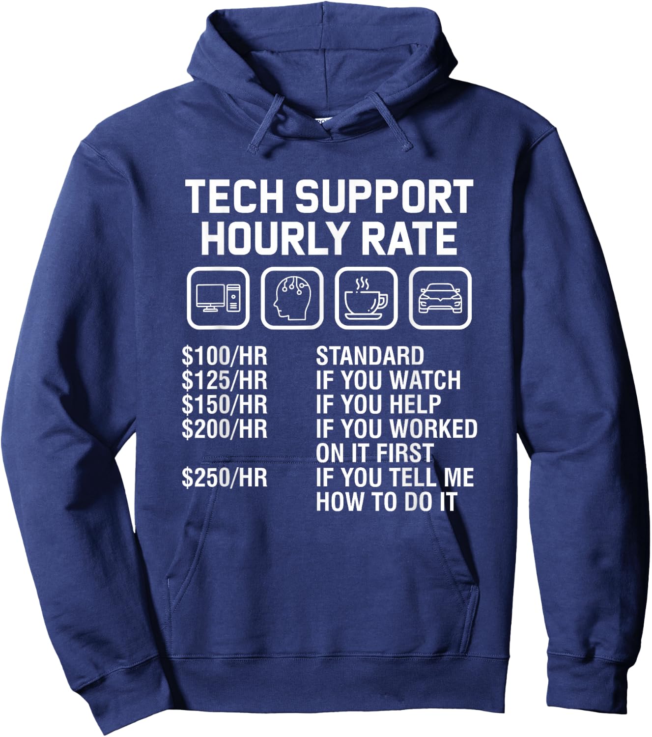 Funny Technical Support Hourly Rate Computer Techie Geek Hoodie - Hoodie | Navy