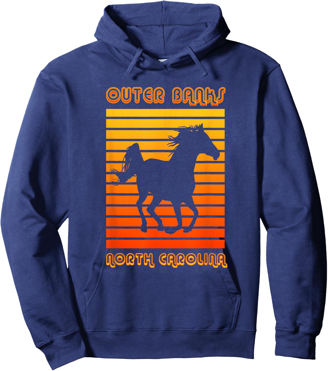 Retro OBX NC Corolla Beach Vacation Outer Banks Wild Horses Hoodie - Hoodie | Navy