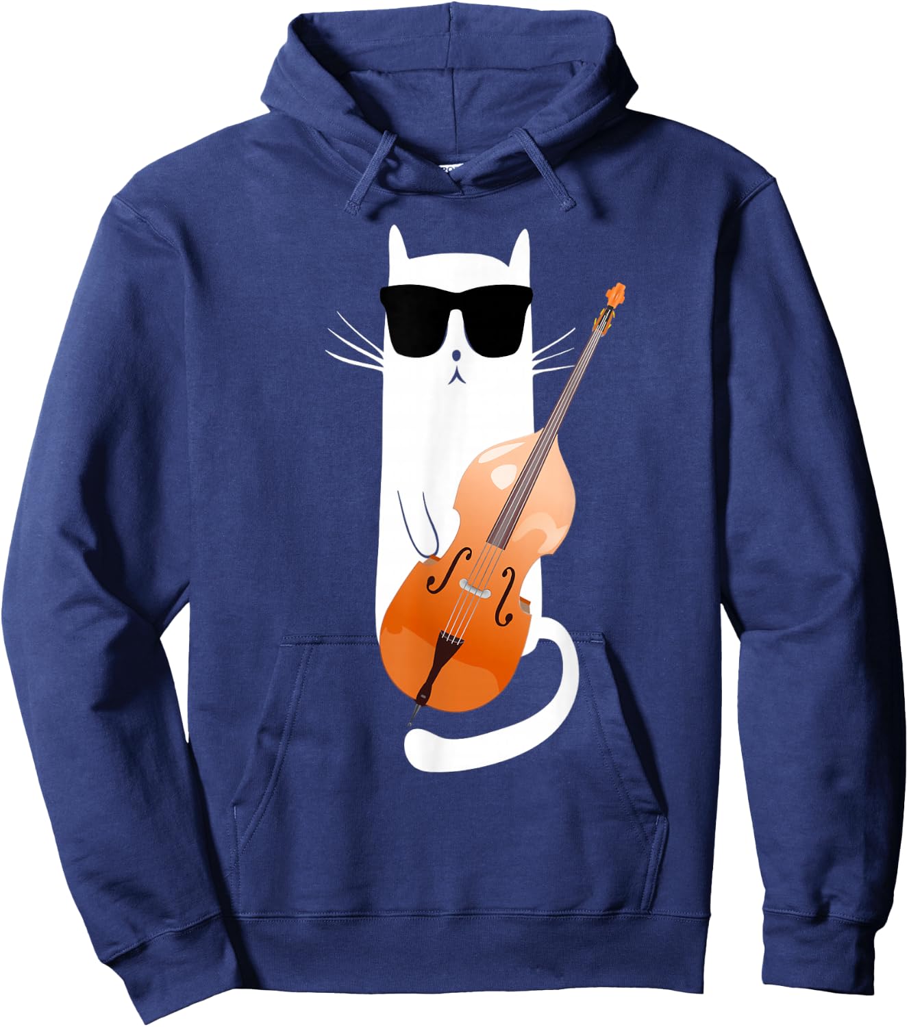 Funny Cat Wearing Sunglasses Playing Double Bass Hoodie - Hoodie | Navy