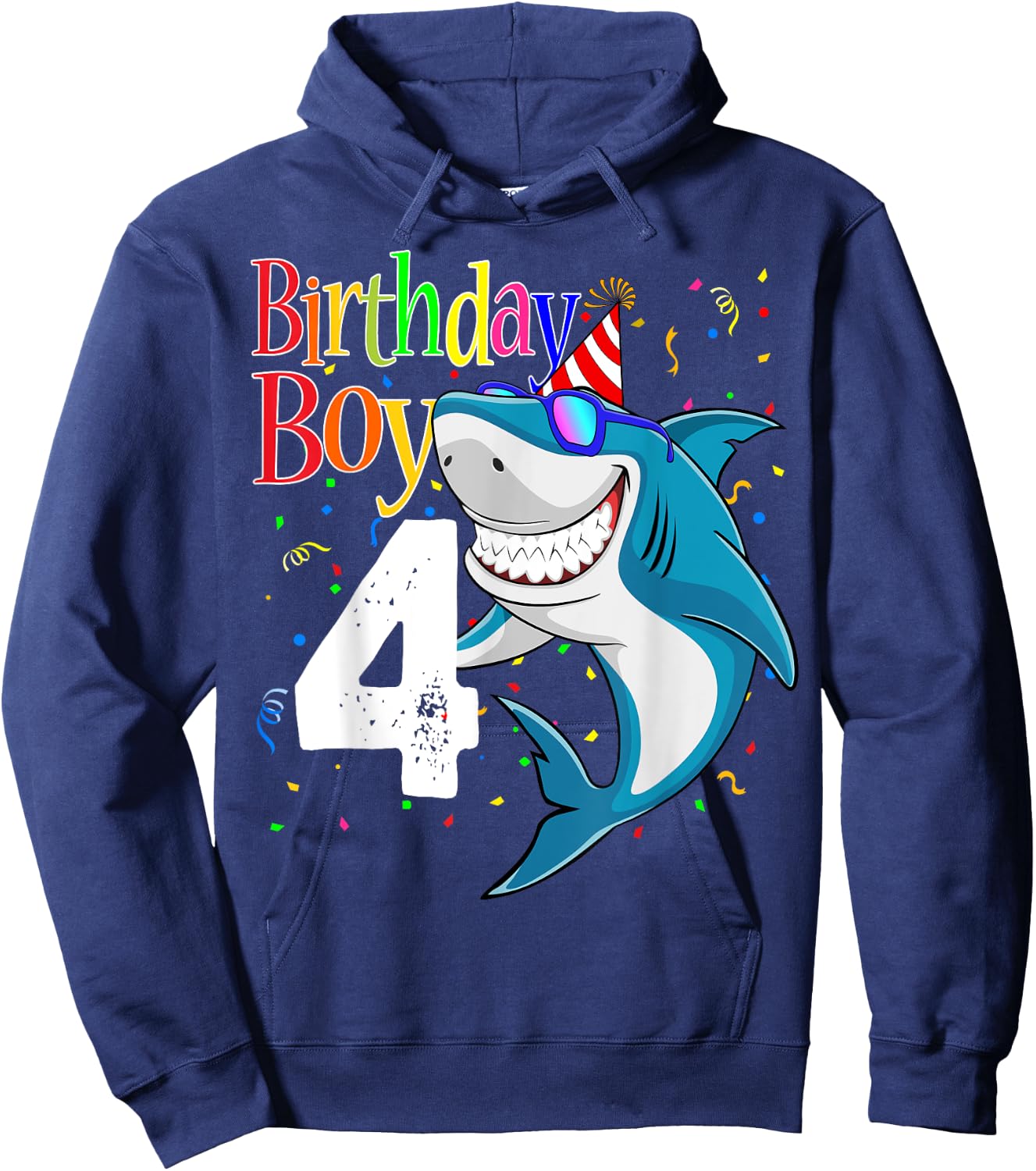 Kids 4th Birthday Boy Shark Shirts 4 Jaw-Some Four Boys Hoodie - Hoodie | Navy
