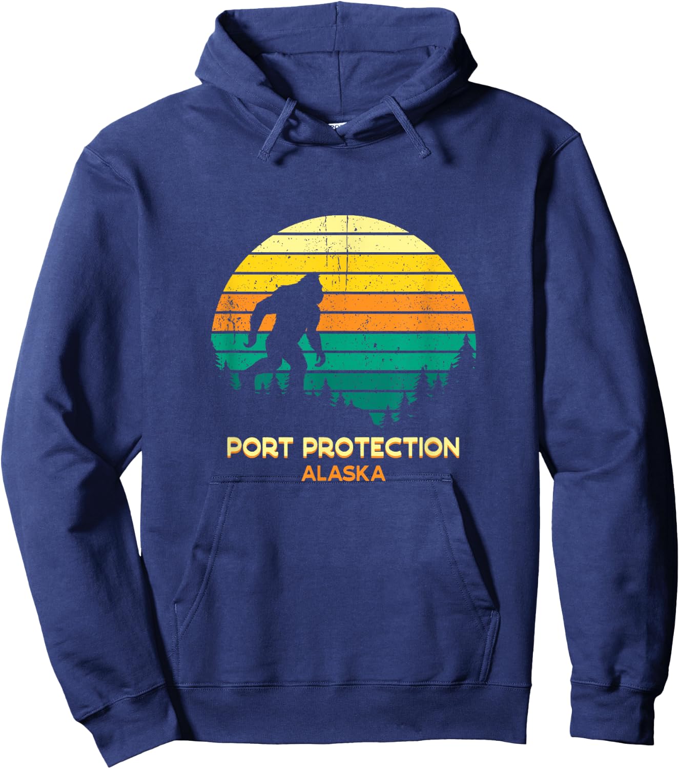 Retro Bayou Port Protection, Alaska Bigfoot Souvenir Hoodie - Hoodie | Navy