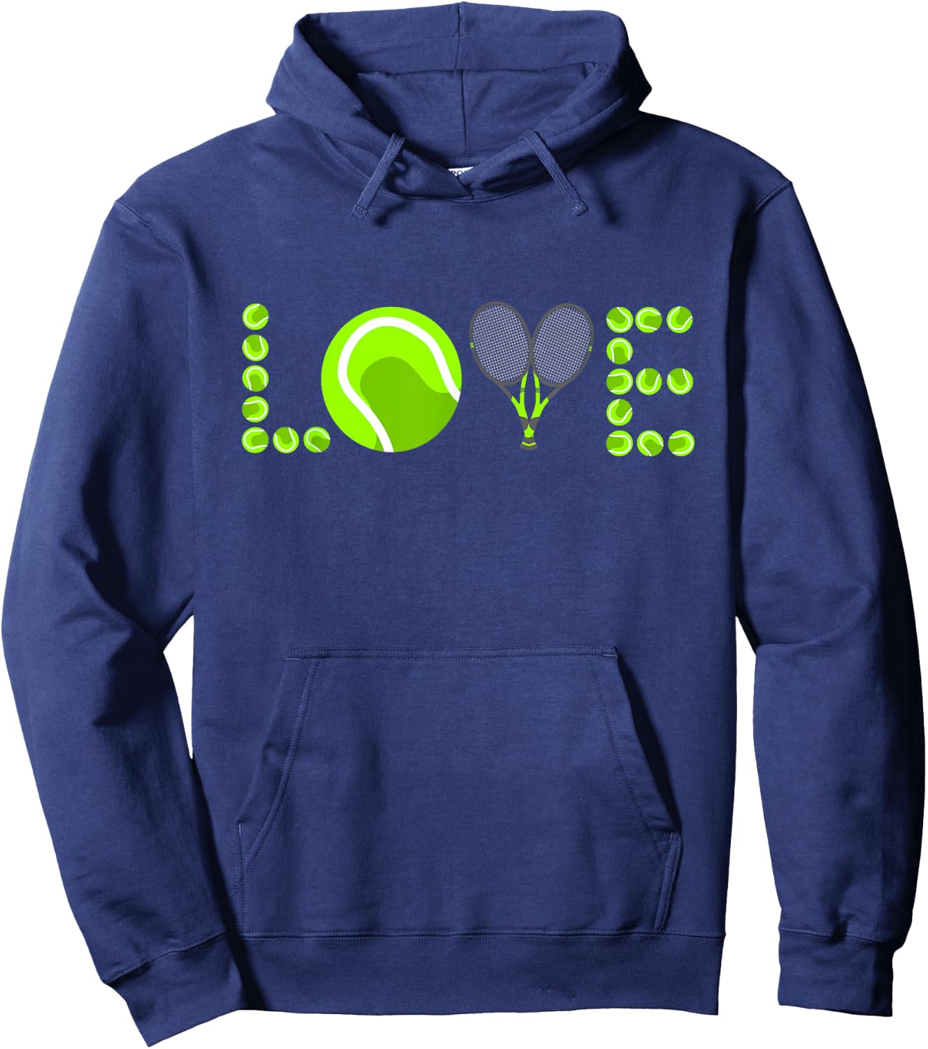 Tennis Graphic Green Player Racket Pattern Love Logo Ball Hoodie - Hoodie | Navy
