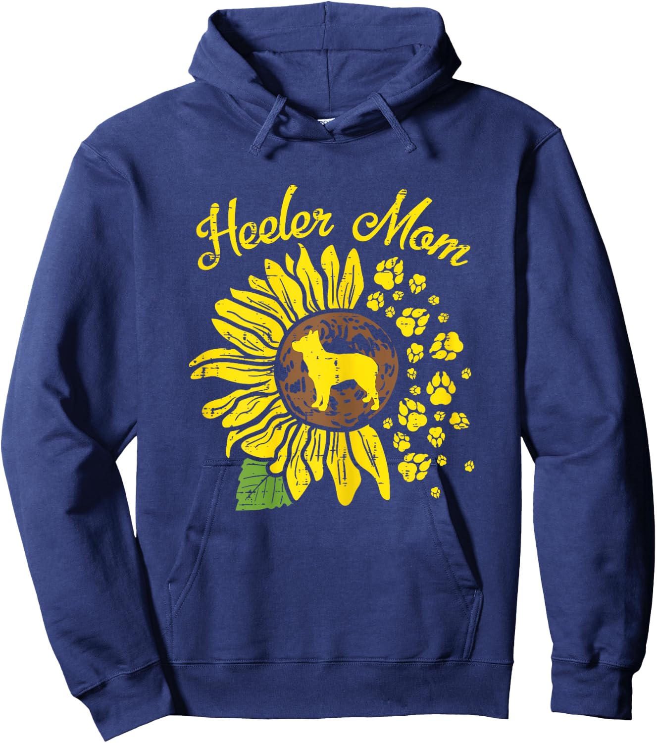Heeler Mom Sunflower Paw Blue Red Australian Cattle Dog Gift Women Hoodie - Hoodie | Navy