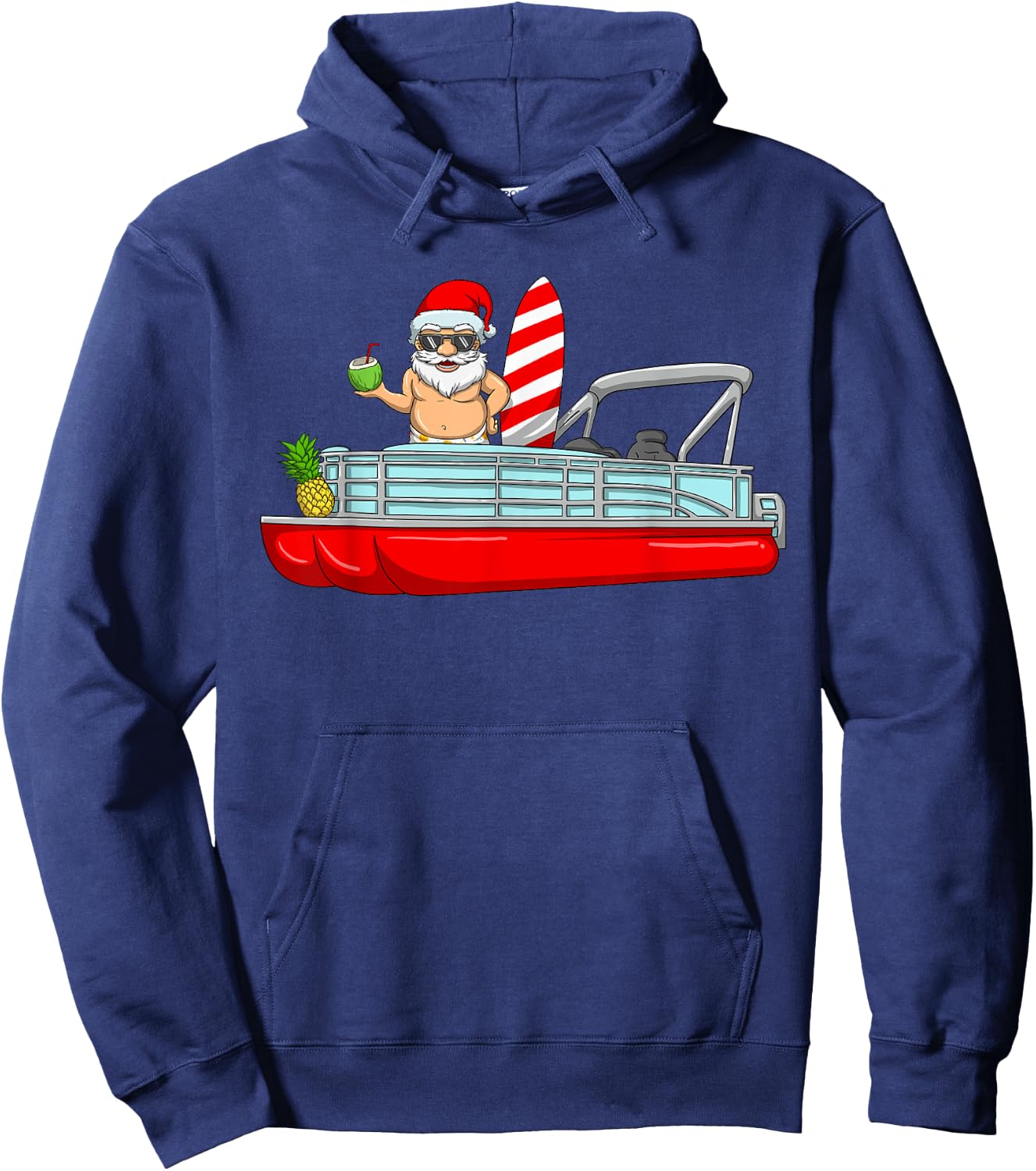 Christmas In July Santa Pontoon Boat Christmas In July Hoodie - Hoodie | Navy