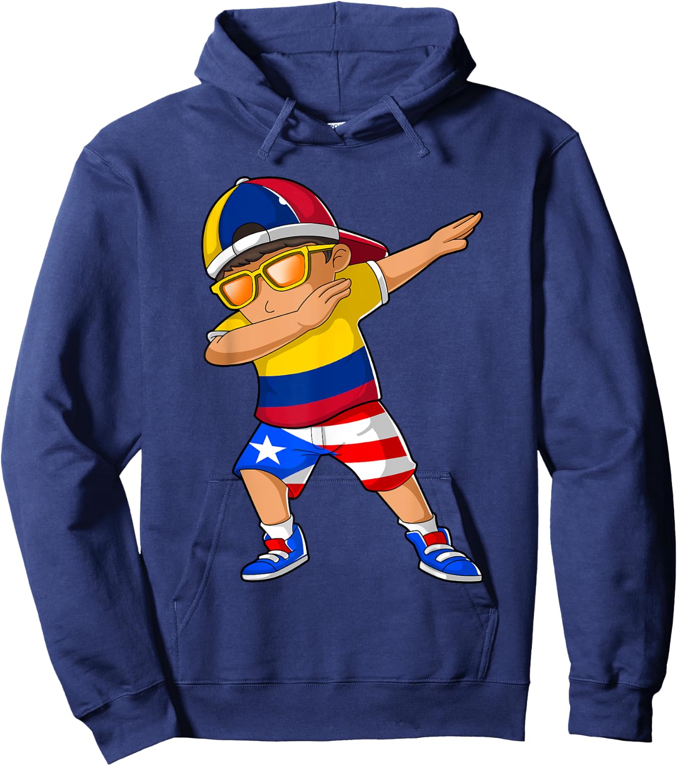 Half Colombian Half Puerto Rican Boy Colombia Flag Hoodie - Hoodie | Navy