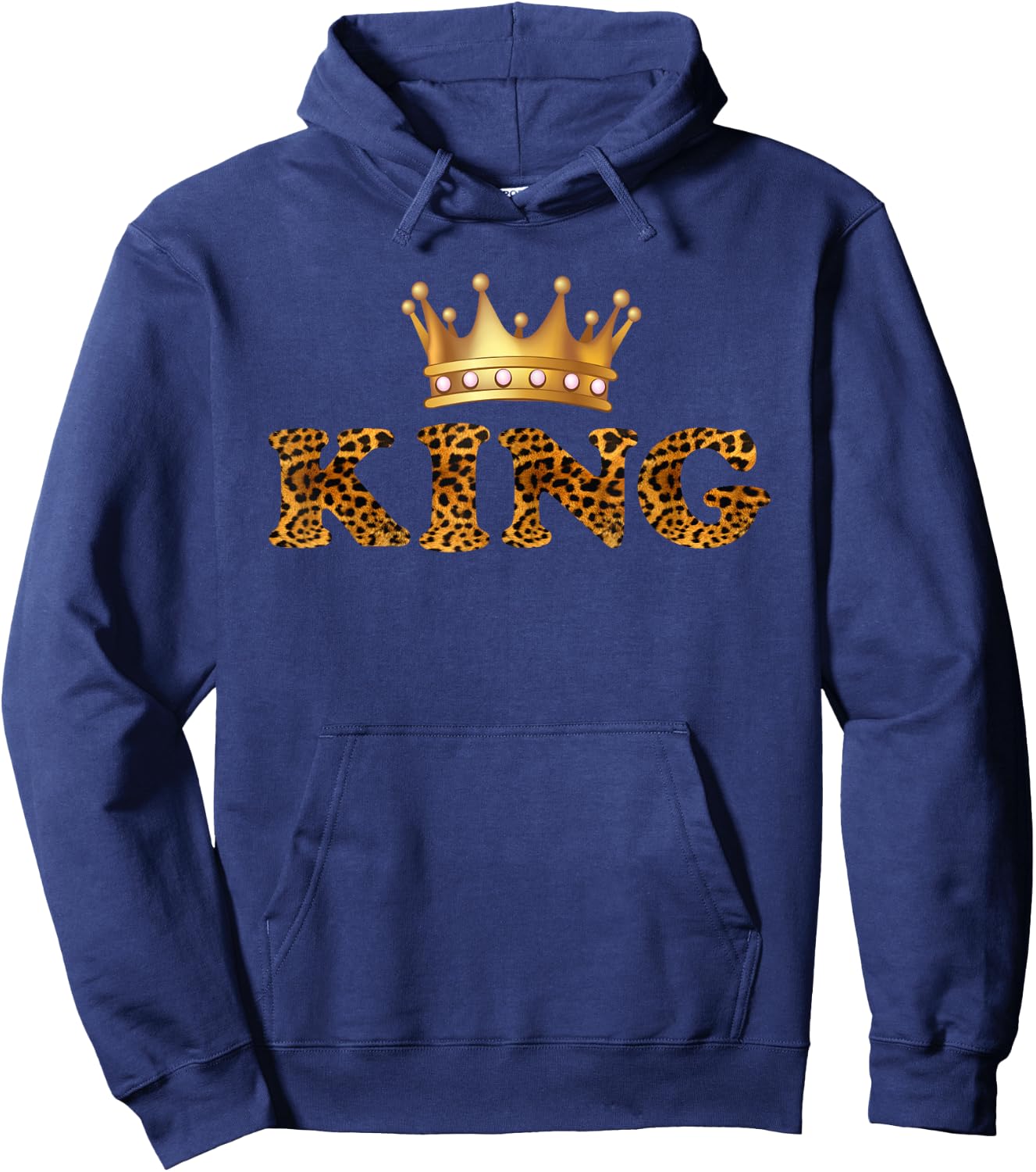 Cheetah Print King Queen Pajamas Couples Matching Tops Men Hoodie - Hoodie | Navy