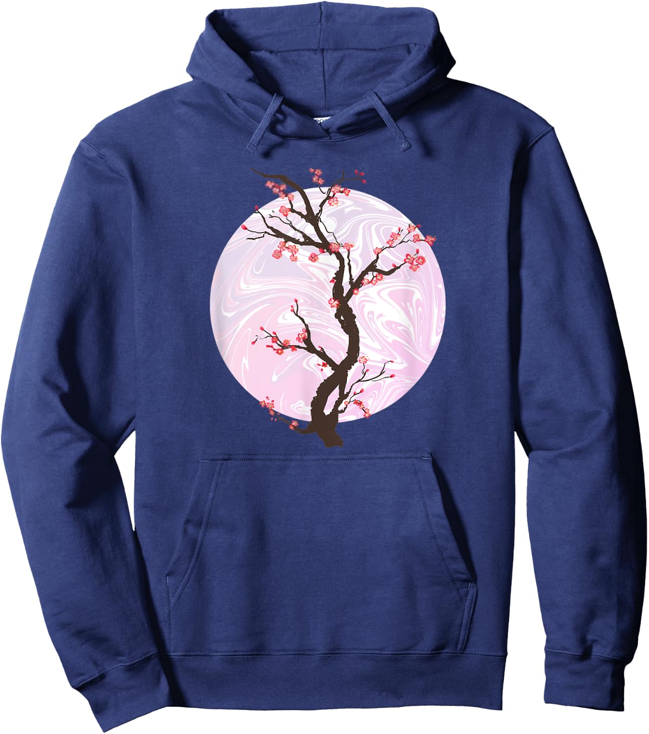 Sakura Japanese Cherry Blossom Tree And Pink Moon Hoodie - Hoodie | Navy