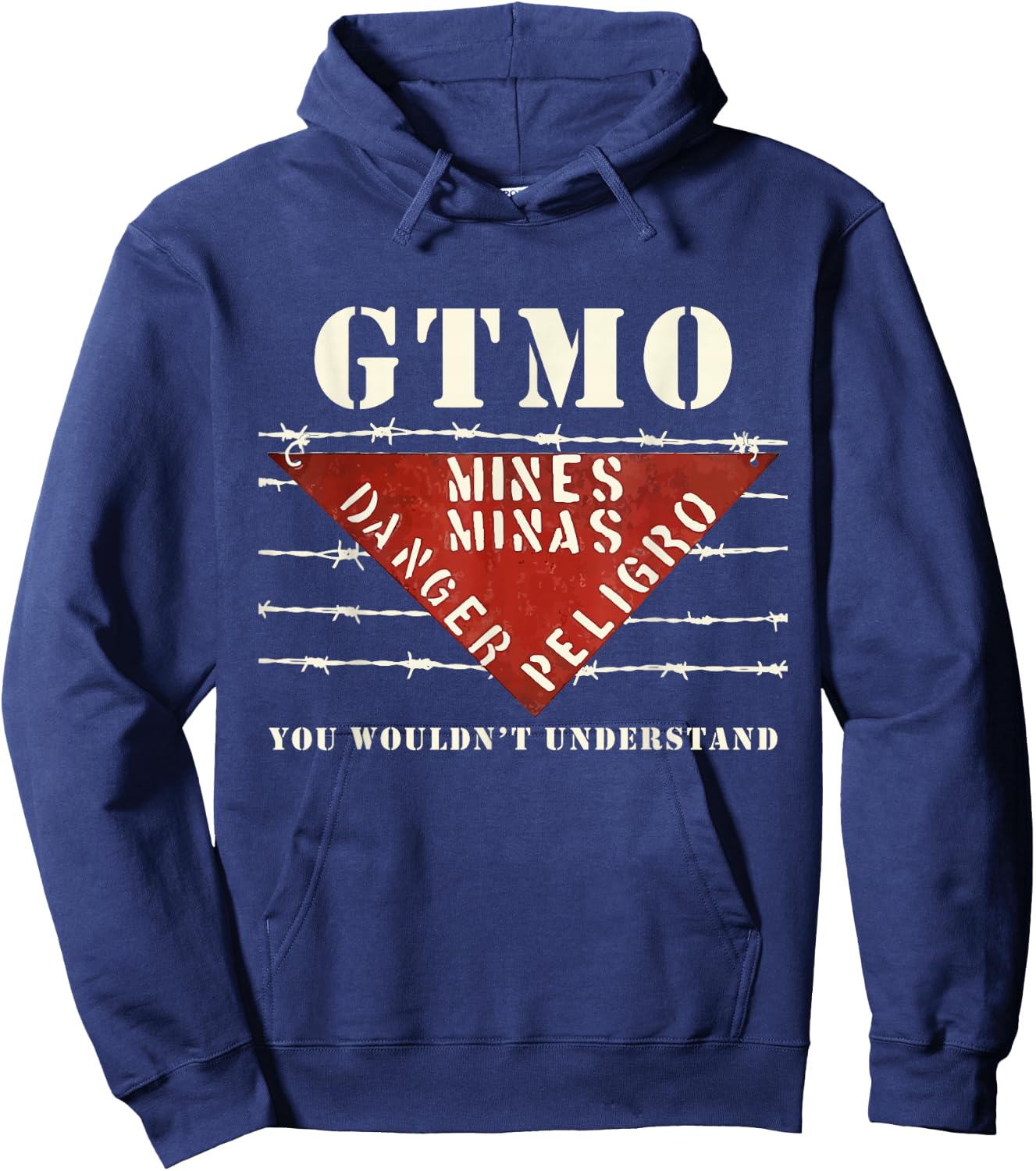 GTMO Land Mine Barbed Wire Sign - Guantanamo Bay Cuba Hoodie - Hoodie | Navy