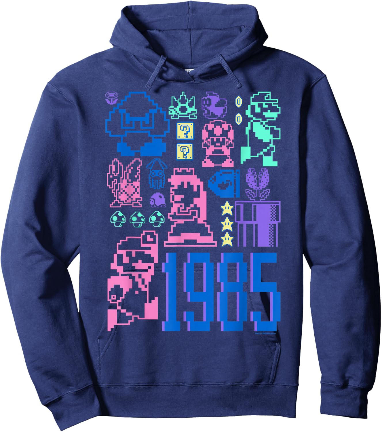 Super Mario Bros 35th Anniversary 1985 Nintendo Pixel Art Hoodie - Hoodie | Navy