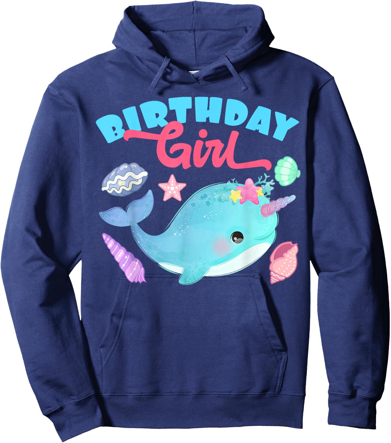 Birthday Girl CAke Candle Narwhale Animals Fish Top Narwhal Hoodie - Hoodie | Navy