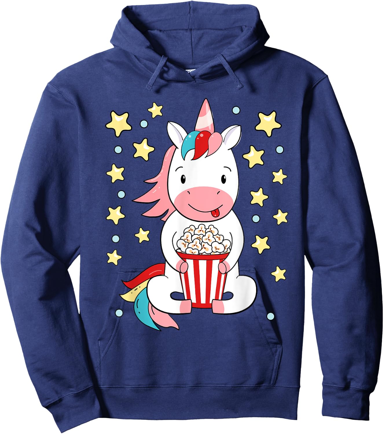 Kawaii Unicorn Popcorn For Movie Enthusiasts, Movie Night Hoodie - Hoodie | Navy