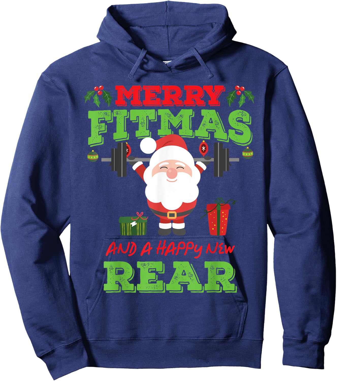 Merry Fitmas And A Happy New Rear Funny Holiday Workout Hoodie - Hoodie | Navy