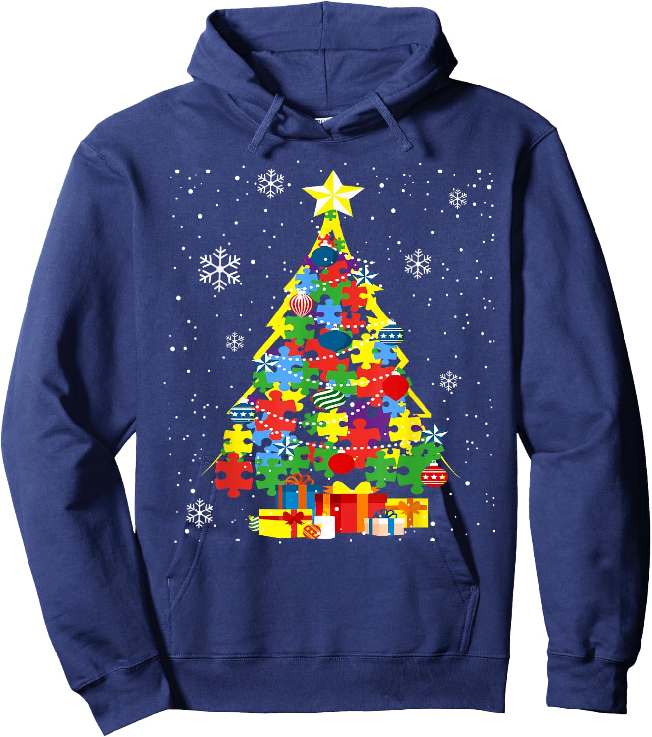 Autism Christmas Tree for Proud Autistic Adults - Black, Small Hoodie - Hoodie | Navy