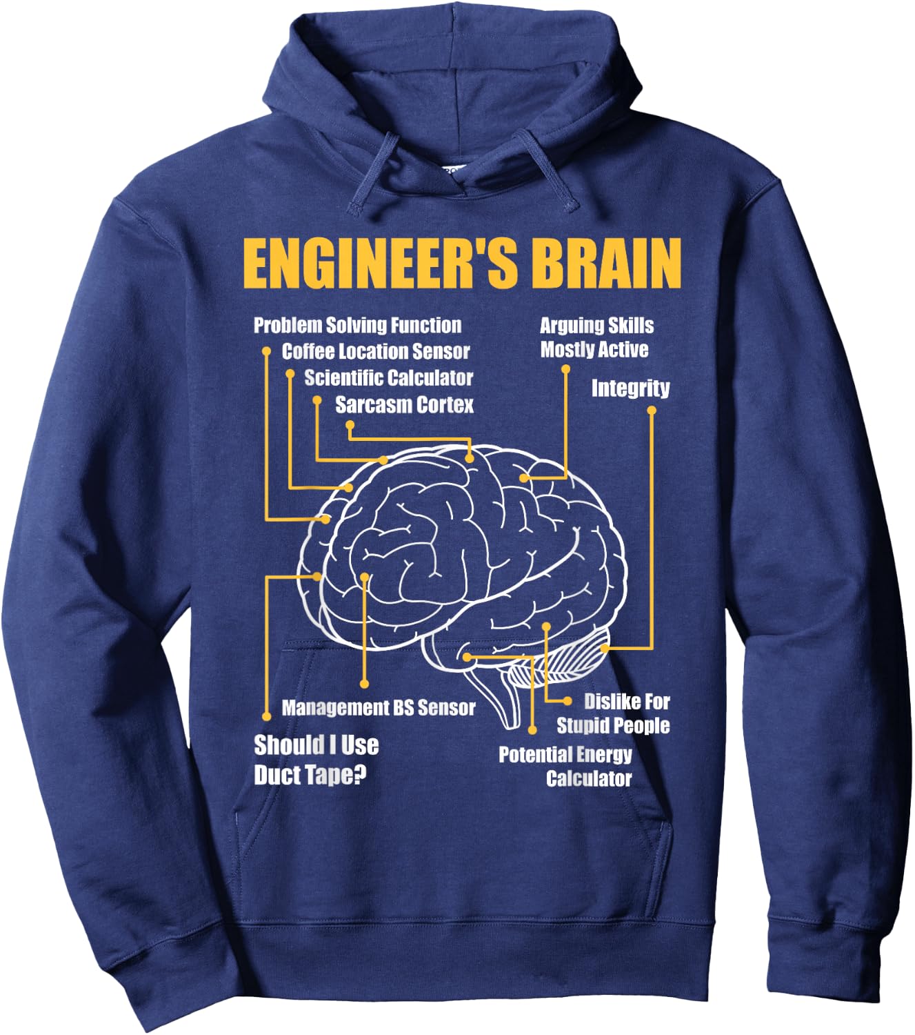 Engineer's Brain - Funny Sarcastic Engineering Gift Short Sleeve Hoodie - Hoodie | Navy