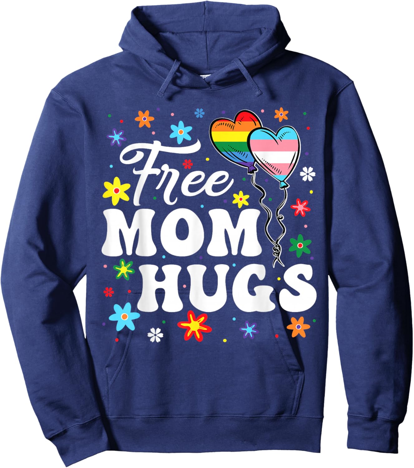 Cute Free Mom Hugs Gay Pride Transgender Rainbow Flag Hoodie - Hoodie | Navy
