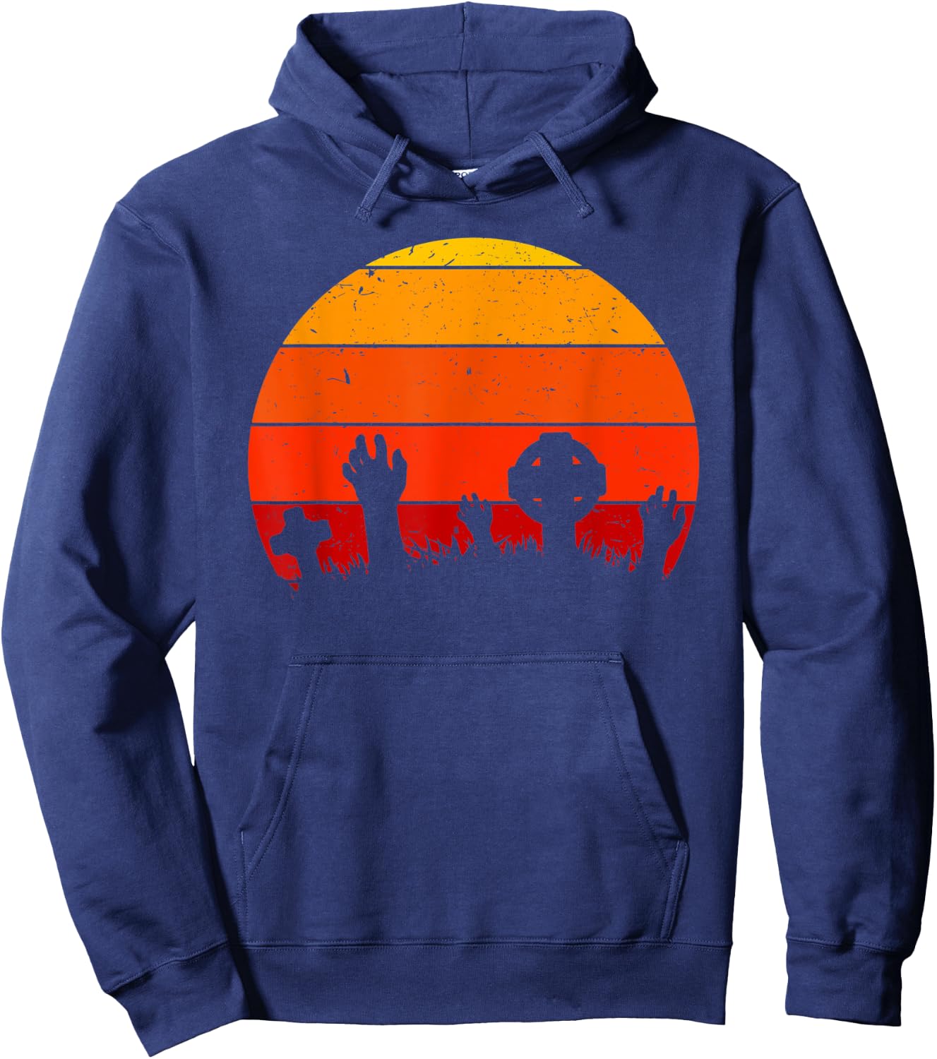 Vintage Retro Sunset Halloween Cemetery, Halloween Costume Hoodie - Hoodie | Navy