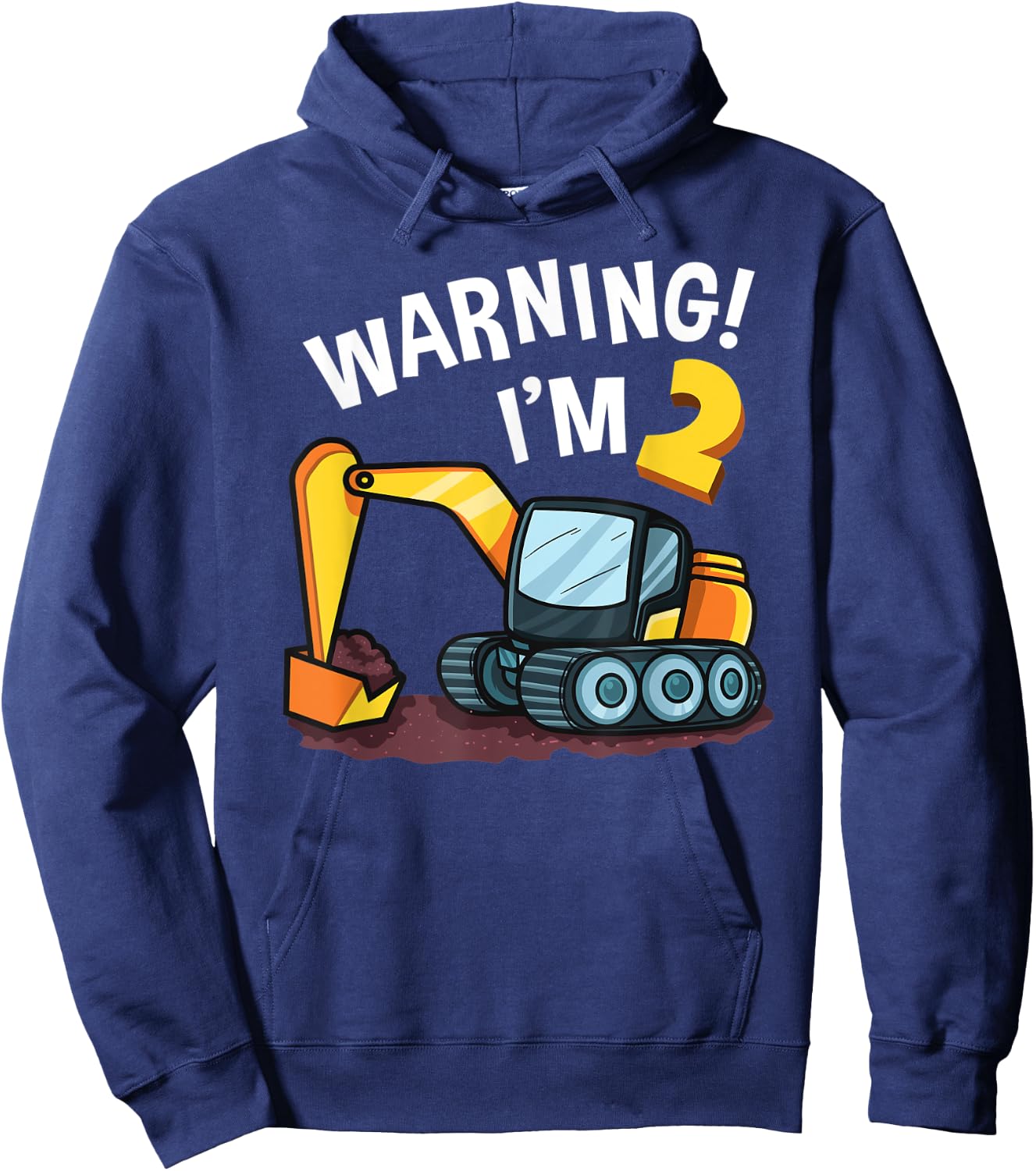 Warning I'm 2 Funny Excavator 2nd Birthday Boy Gift Kids Hoodie - Hoodie | Navy