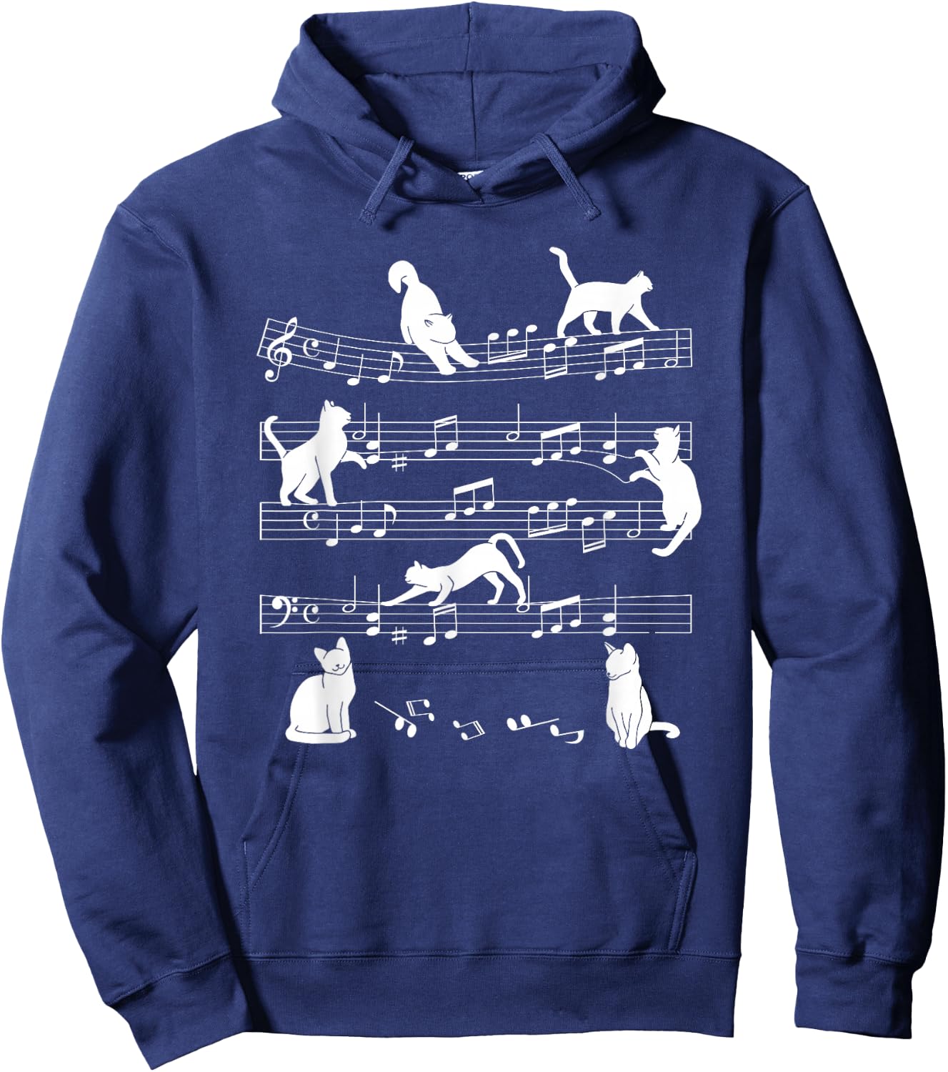 Cute Cat Kitty Playing Music Note Clef Musician Art Hoodie - Hoodie | Navy