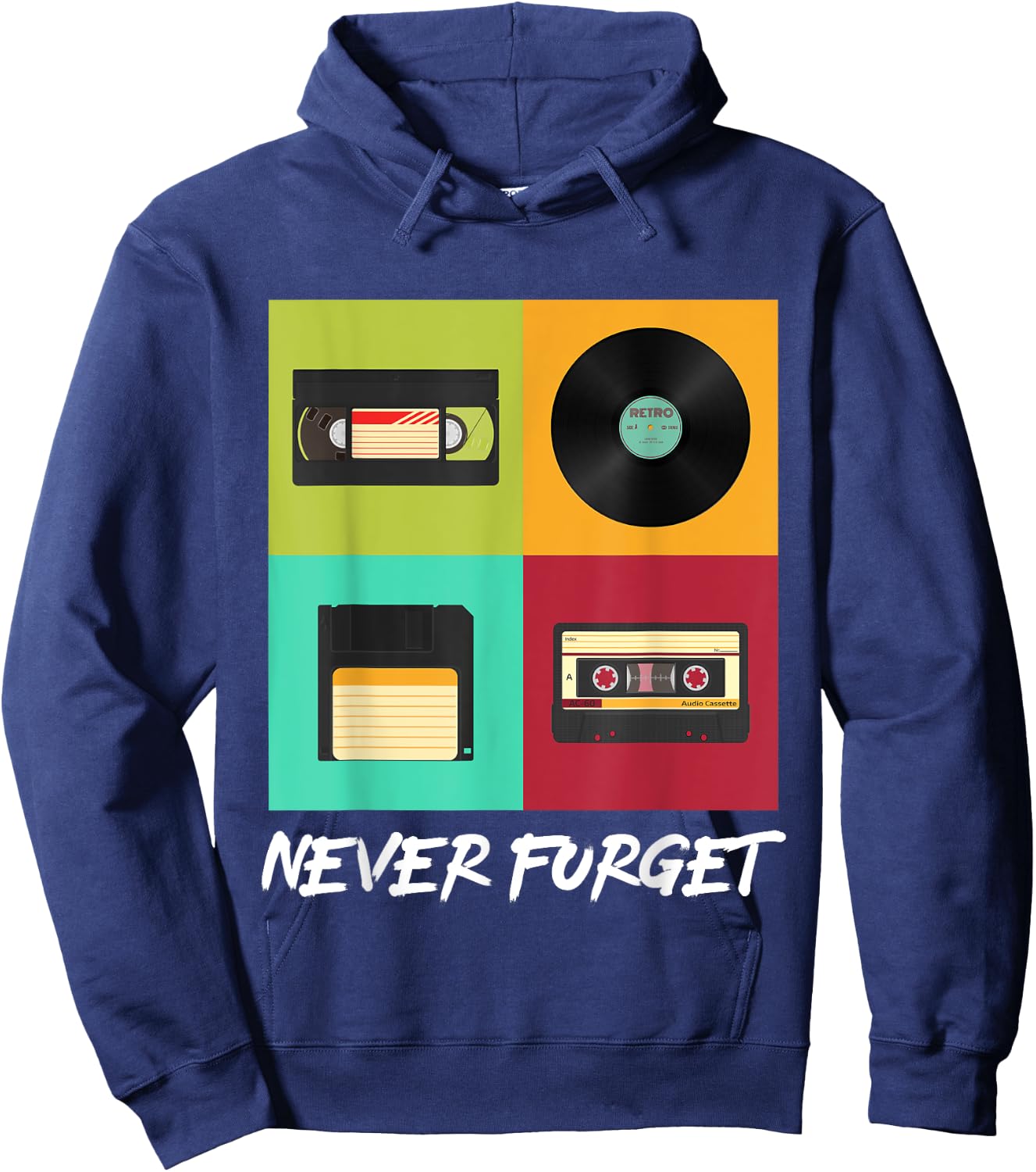 Never Forget Vintage Floppy Disk Video Tape Music Disc Style Hoodie - Hoodie | Navy