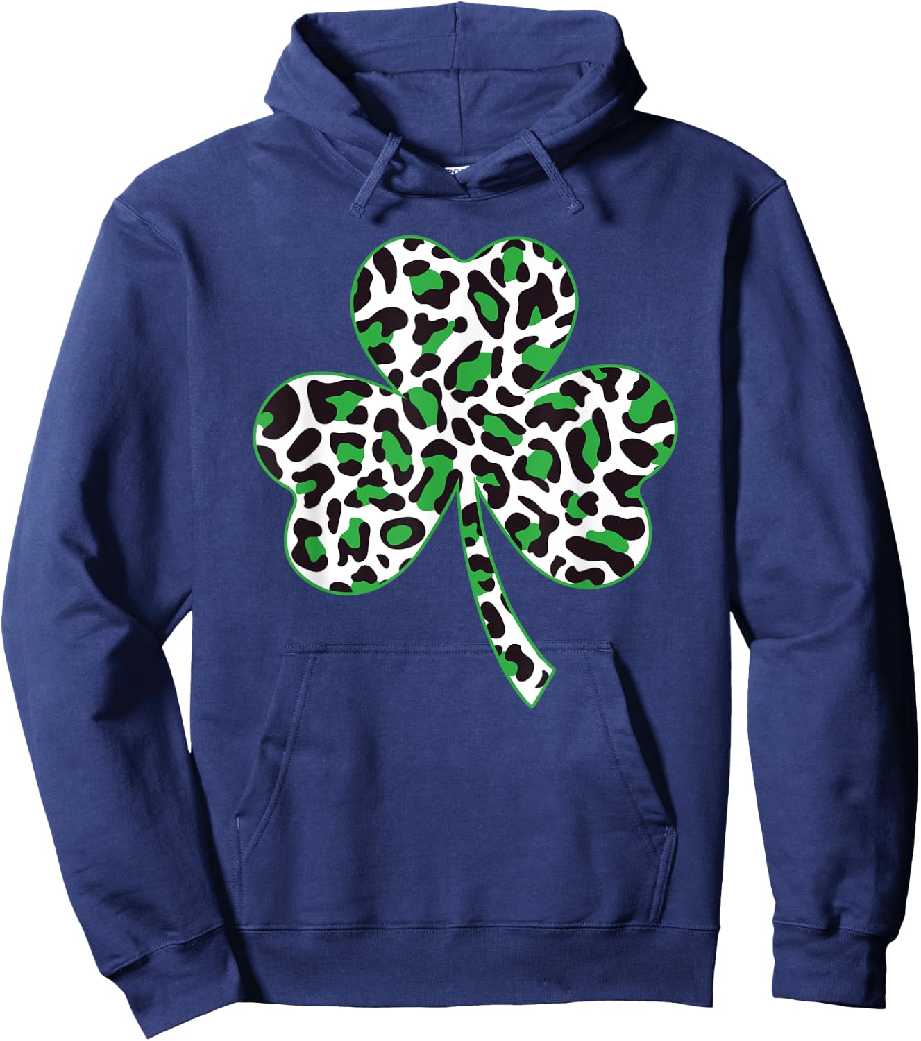 Cute Shamrock Leopard Print St Patricks Day Irish Pattern Hoodie - Hoodie | Navy