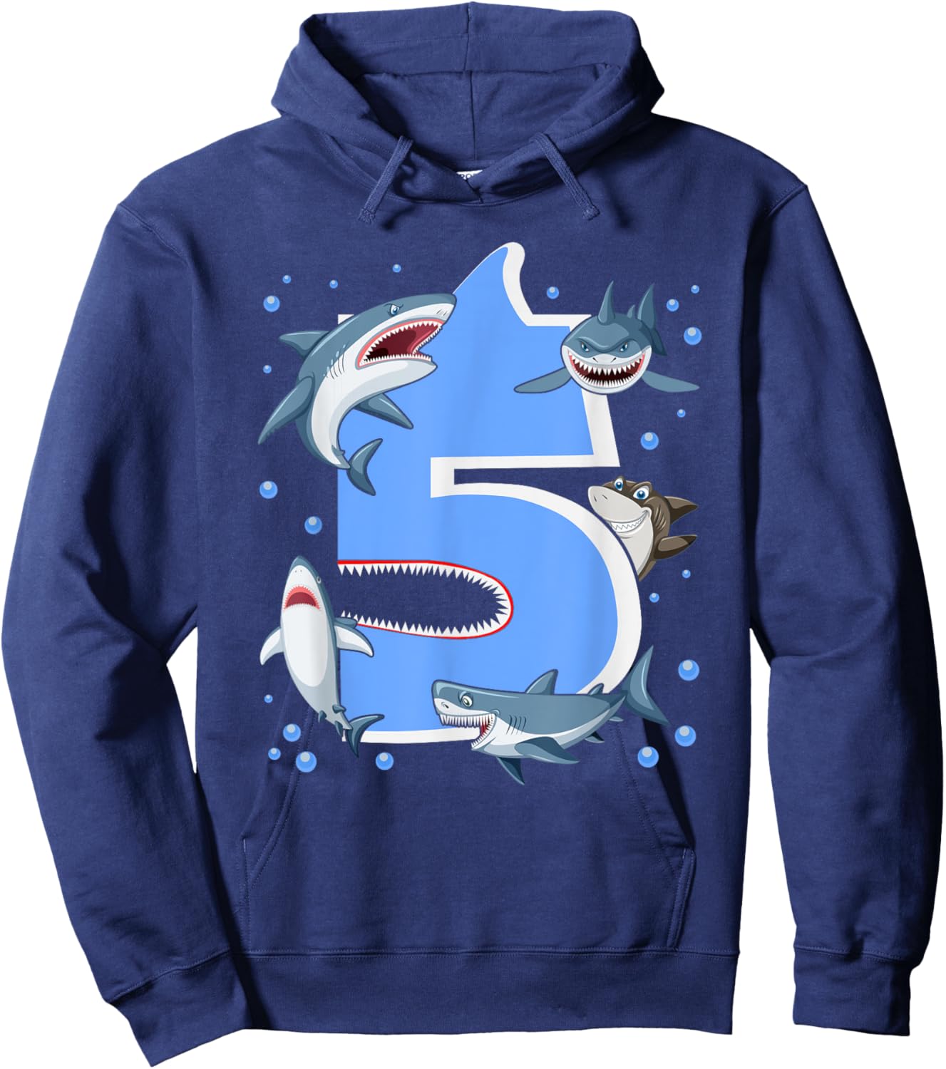 5th Birthday Boys Shark 5 years Old Shark B-day Hoodie - Hoodie | Navy