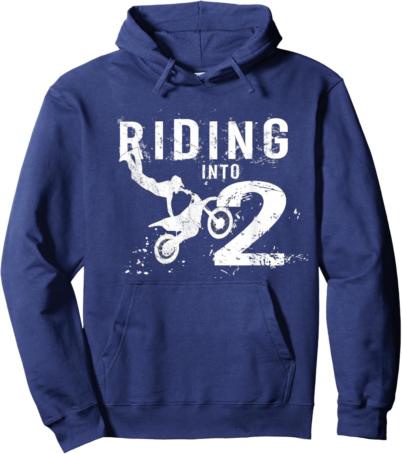 Riding Into 2 Years Old 2nd Birthday Boy Dirt Bike Party Hoodie - Hoodie | Navy