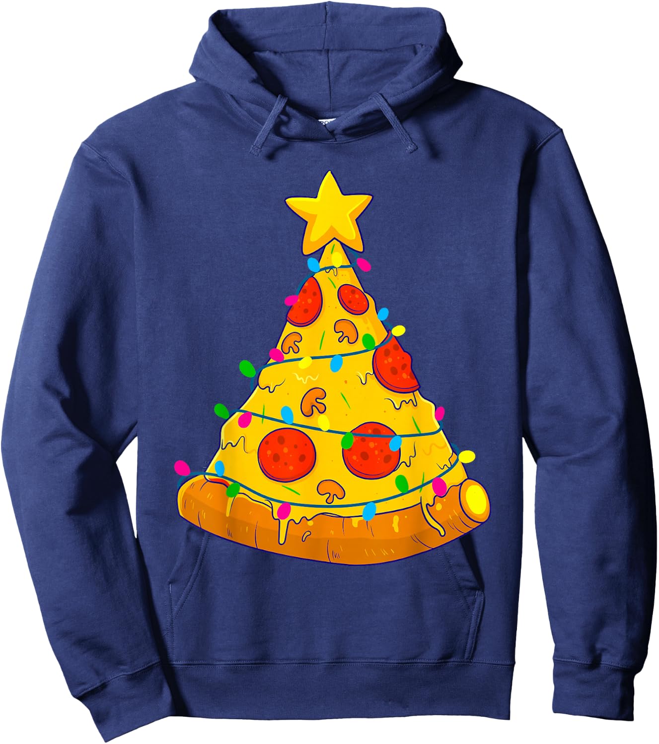 Pizza Christmas Tree Lights Xmas Gamer Gifts Men Kids Boys Hoodie - Hoodie | Navy