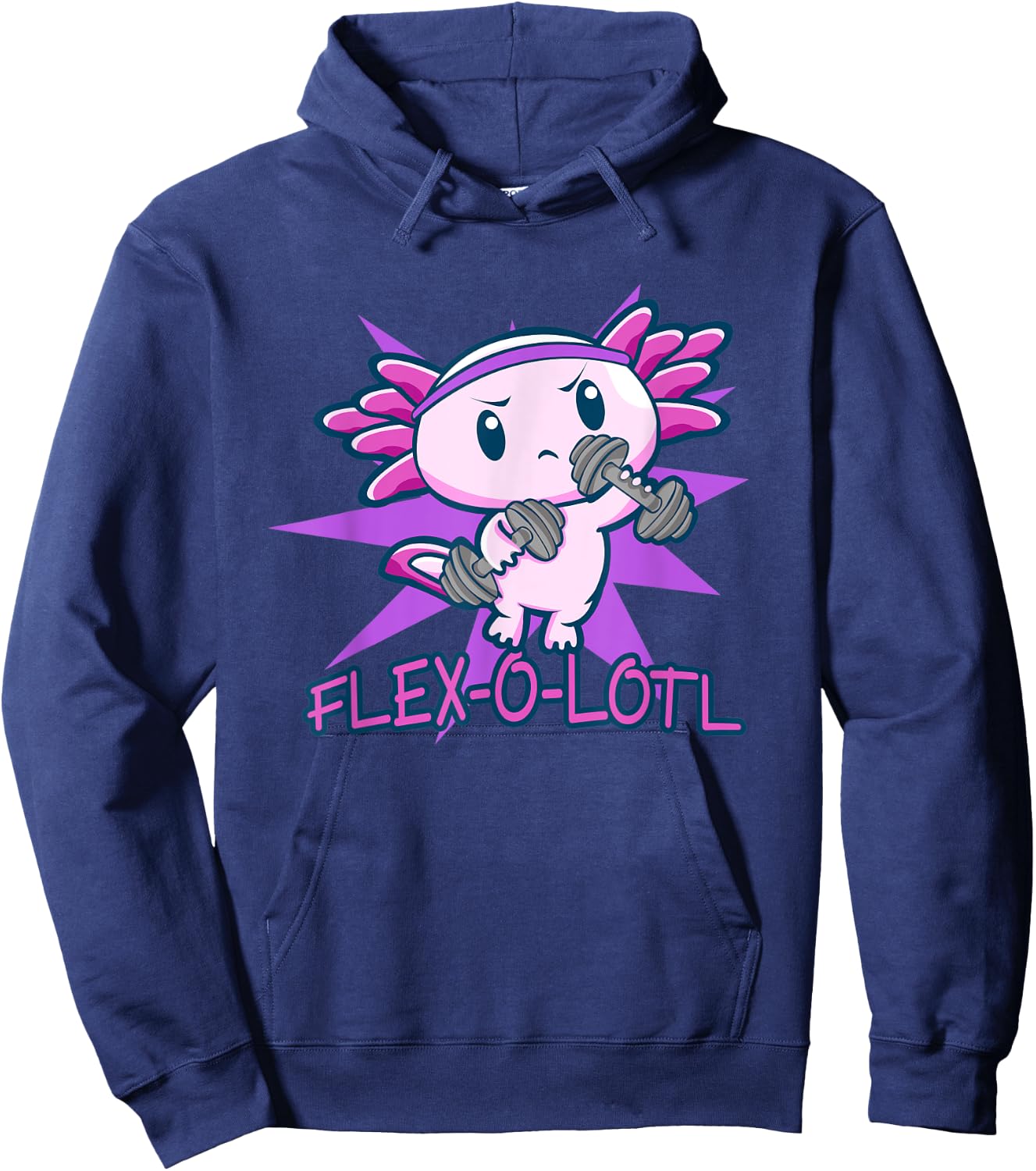 Flex-O-Lotl | Cute Axolotl Lover Pun Gym Fitness Workout Hoodie - Hoodie | Navy