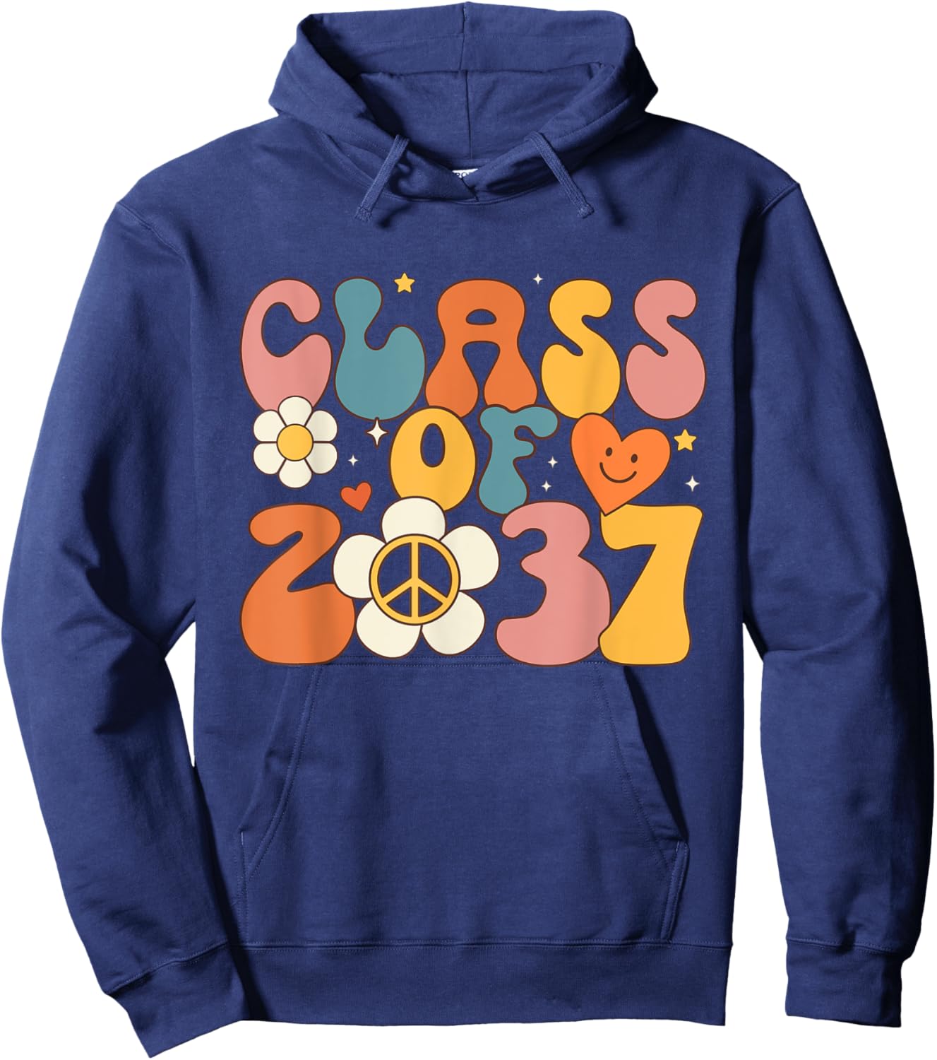 Class of 2037 hippie peace grow me kindergarten to graduate Hoodie - Hoodie | Navy