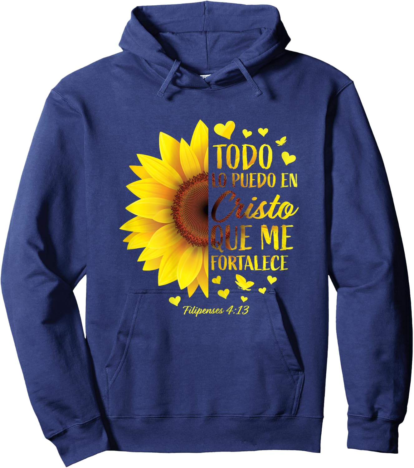 Christian Gift Spanish Women Religious Bible Verse Sunflower Hoodie - Hoodie | Navy