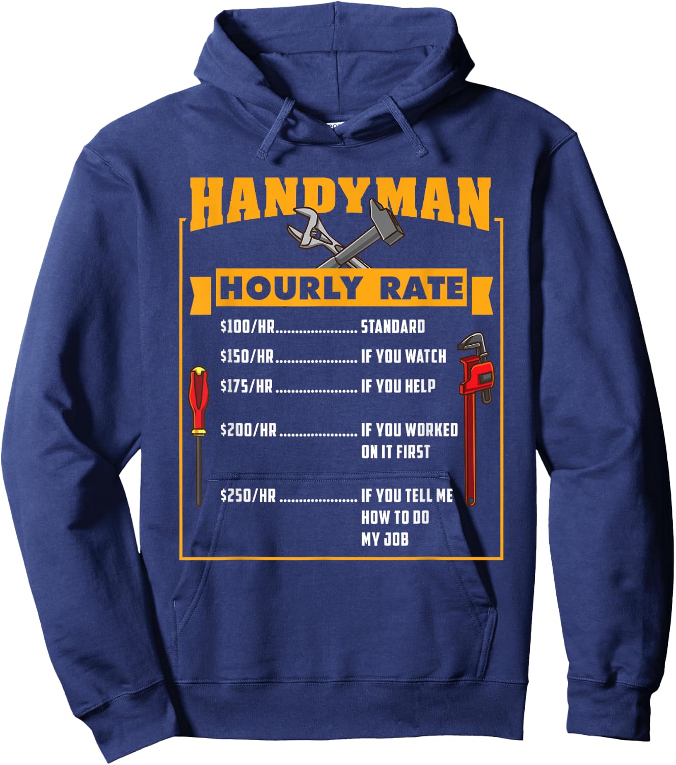 Handyman Hourly Rate Funny Fathers Day Dad Hoodie - Hoodie | Navy