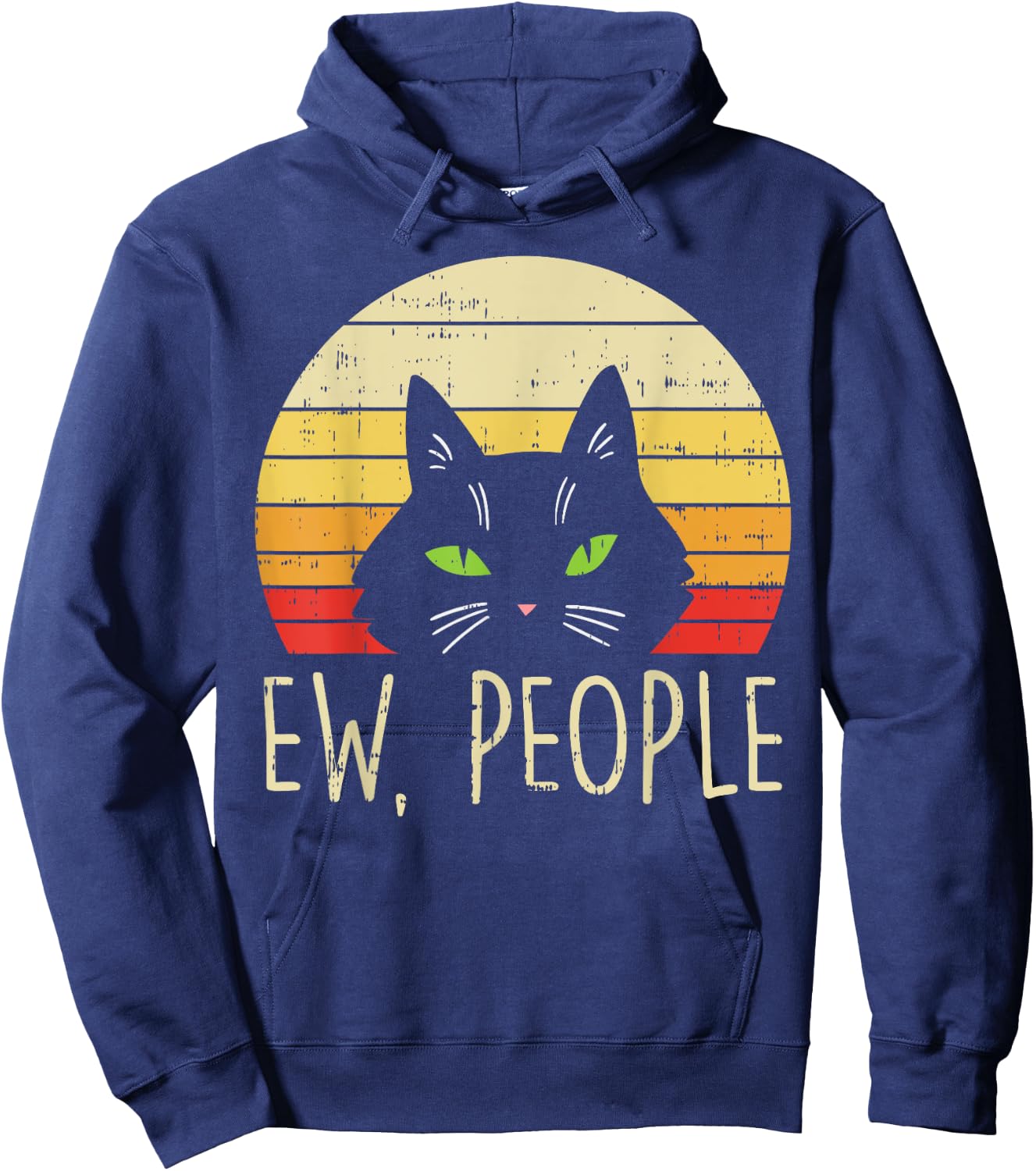 Ew People Cat Sunset Retro Introvert Pet Lover Owner Gift Hoodie - Hoodie | Navy