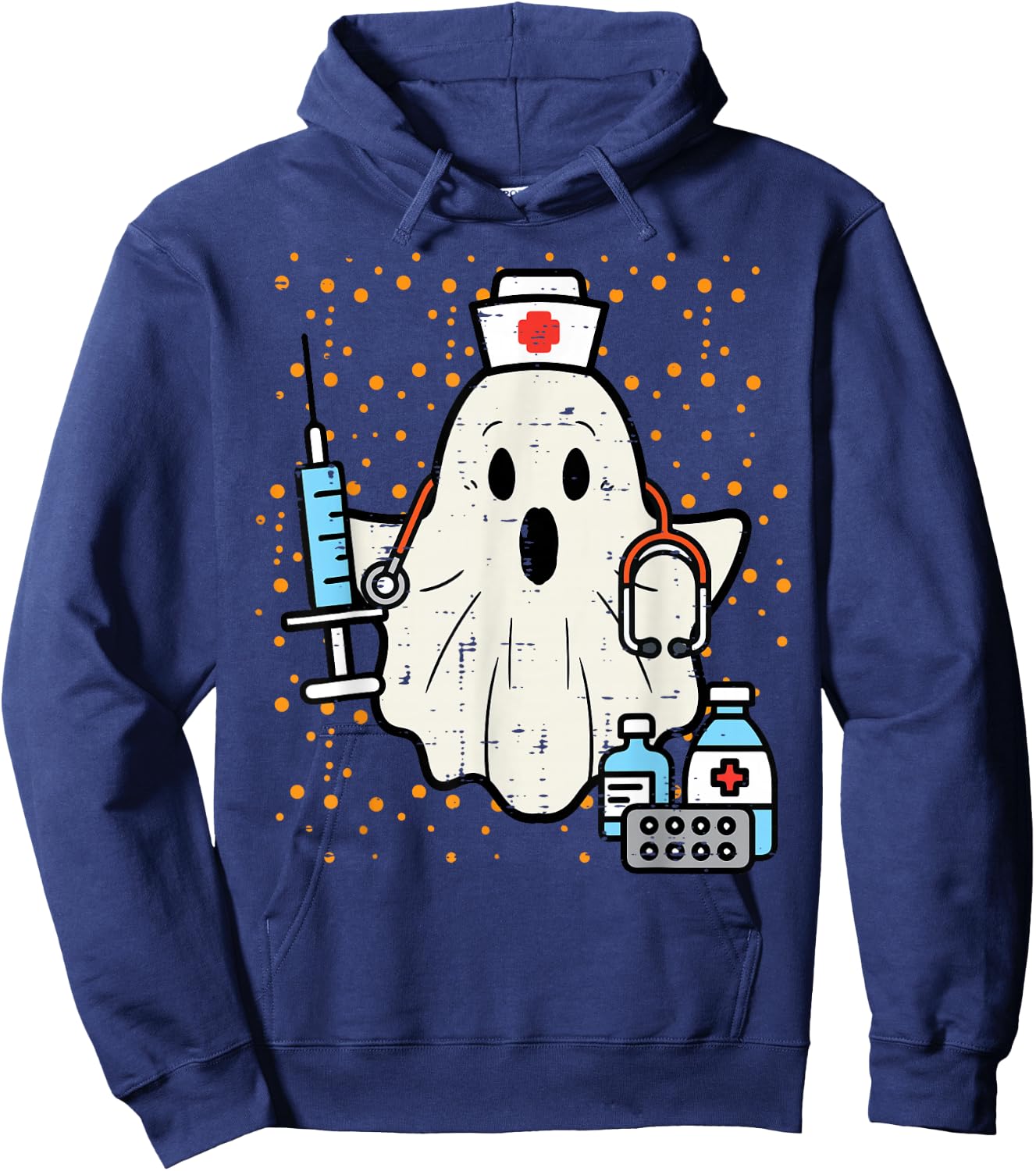 Halloween Nurse Ghost Boo Nursing Scrub Top Costume Women Hoodie - Hoodie | Navy