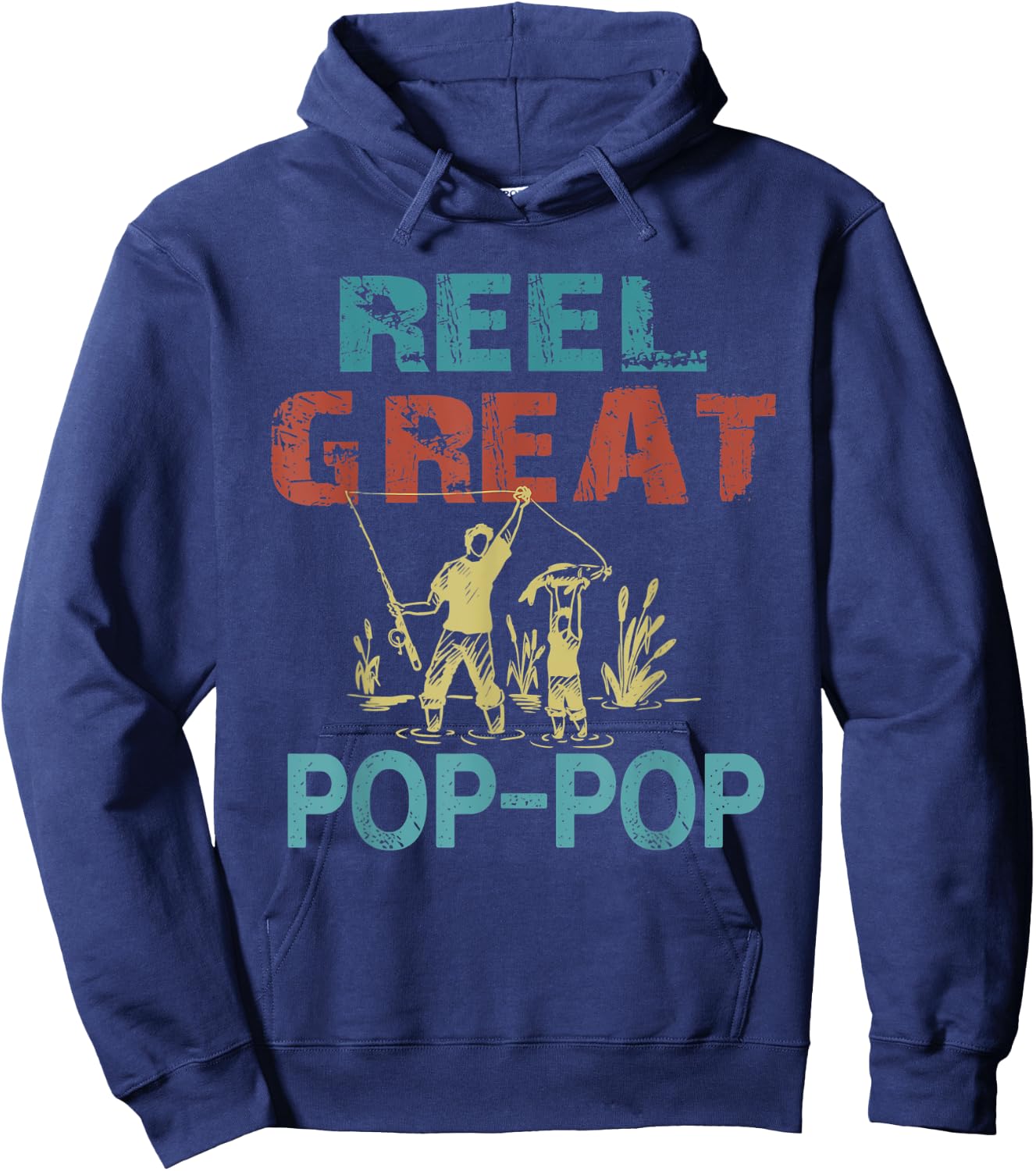 Reel Great Pop-Pop Cool Fishing Grandpa Retro Hoodie - Hoodie | Navy