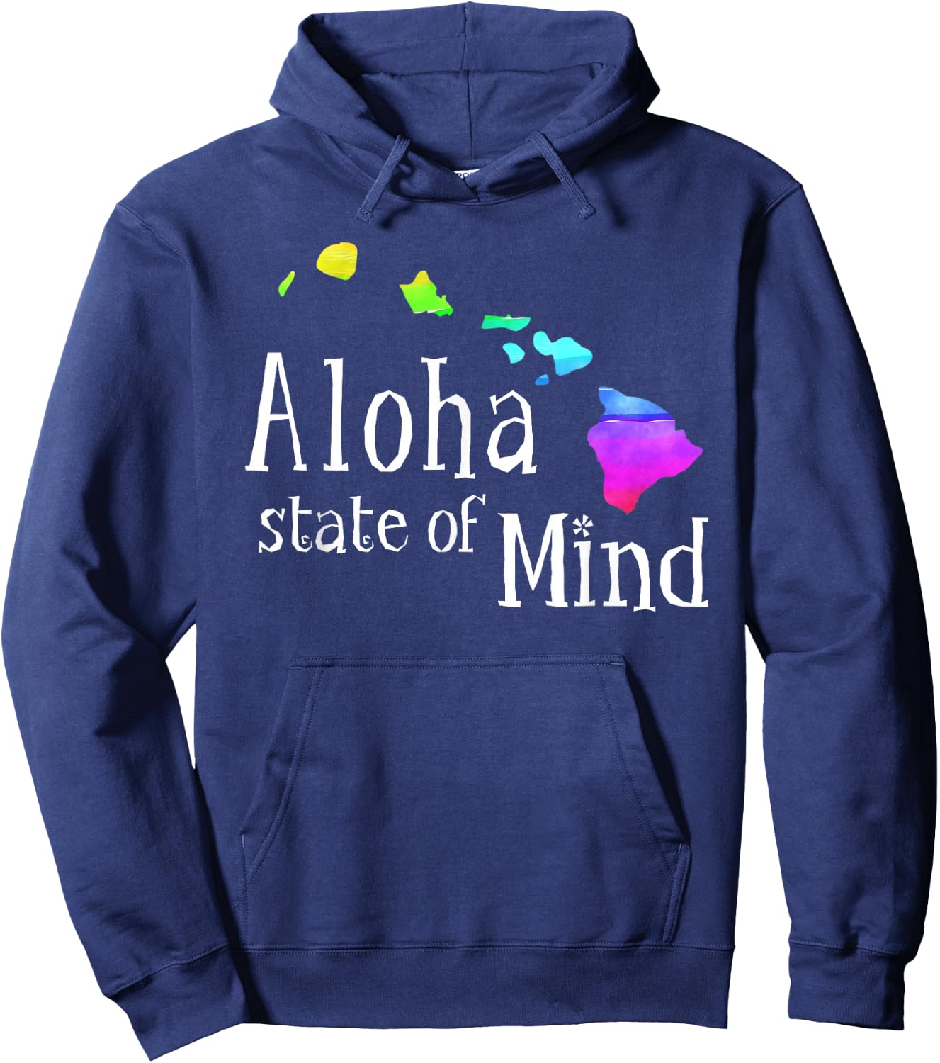 Aloha State of Mind Hawaiian Island Chain Rainbow Hoodie - Hoodie | Navy
