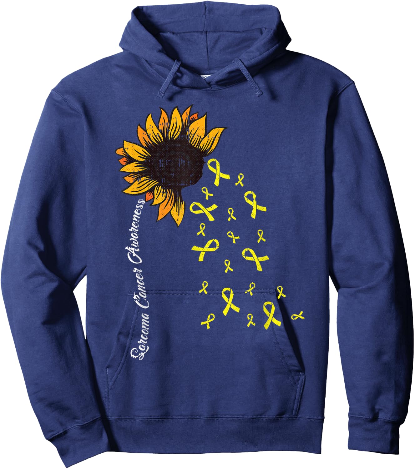 Sarcoma Cancer Awareness Yellow Ribbon Sunflower Warrior Hoodie - Hoodie | Navy