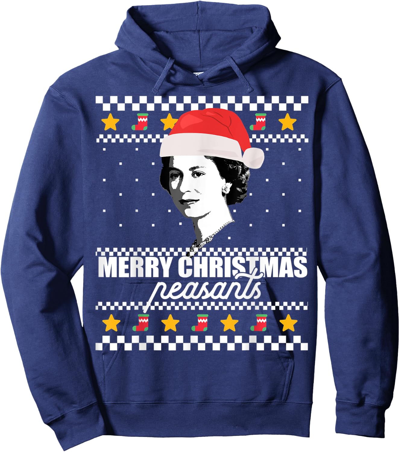 MERRY CHRISTMAS PEASANTS Queen of England Ugly Sweater Meme Hoodie - Hoodie | Navy