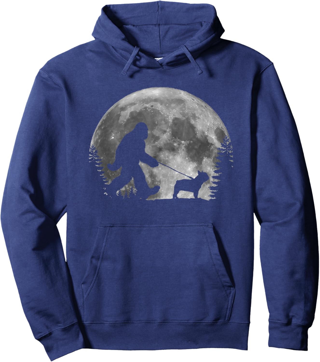 Bigfoot Walking a Dog Funny Frenchie Lovers Moon Halloween Hoodie - Hoodie | Navy
