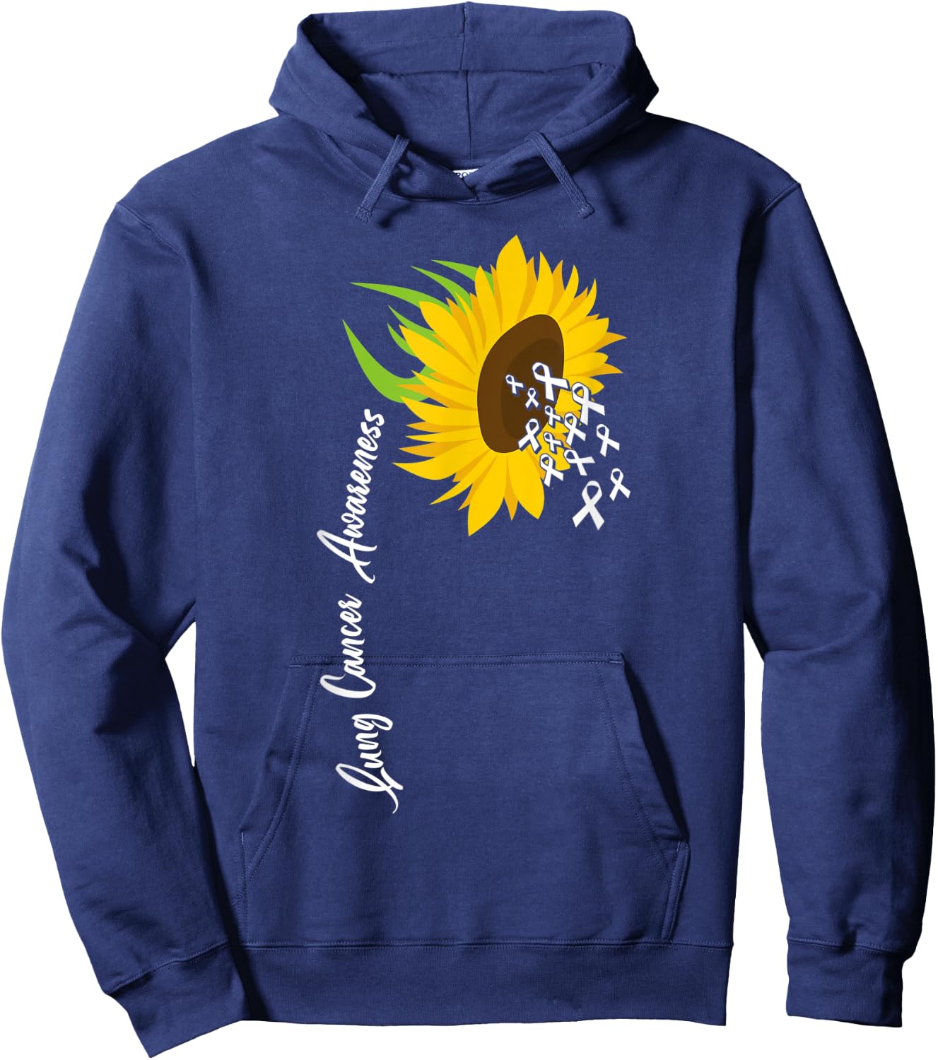 Awesome White Ribbon Support Lung Cancer Awareness Hoodie - Hoodie | Navy