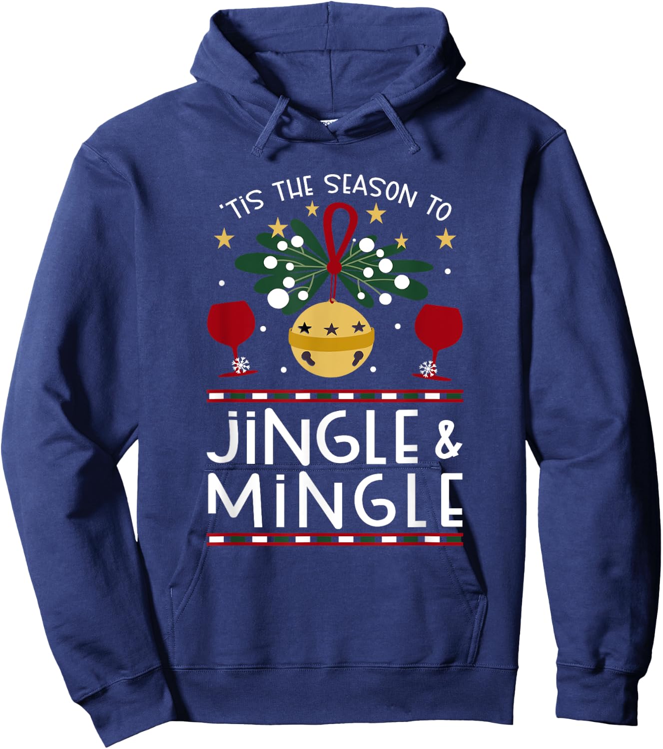 Tis the Season Jingle & Mingle Christmas Holiday Party Wine Hoodie - Hoodie | Navy