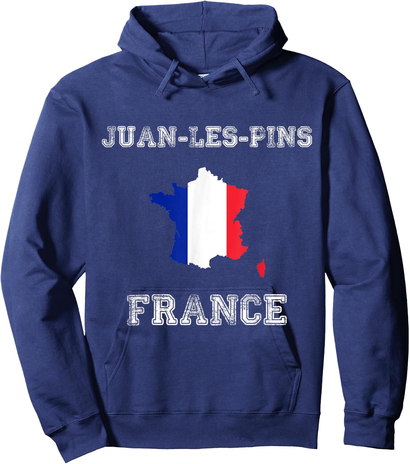 Retro Juan-les-Pins France Distressed France Flag Hoodie - Hoodie | Navy