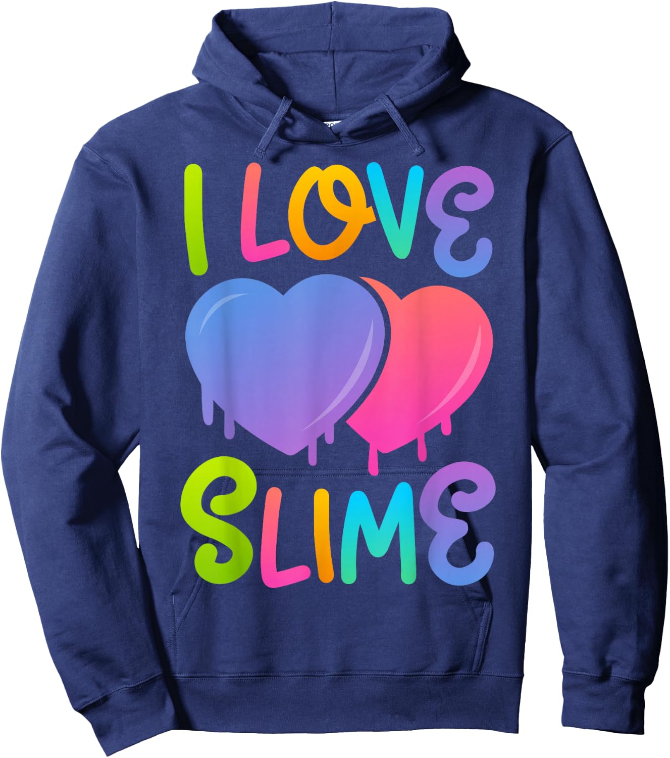 I Love Slime DIY Slime Lovers Kids Girls Boys Heart Rainbow Hoodie - Hoodie | Navy