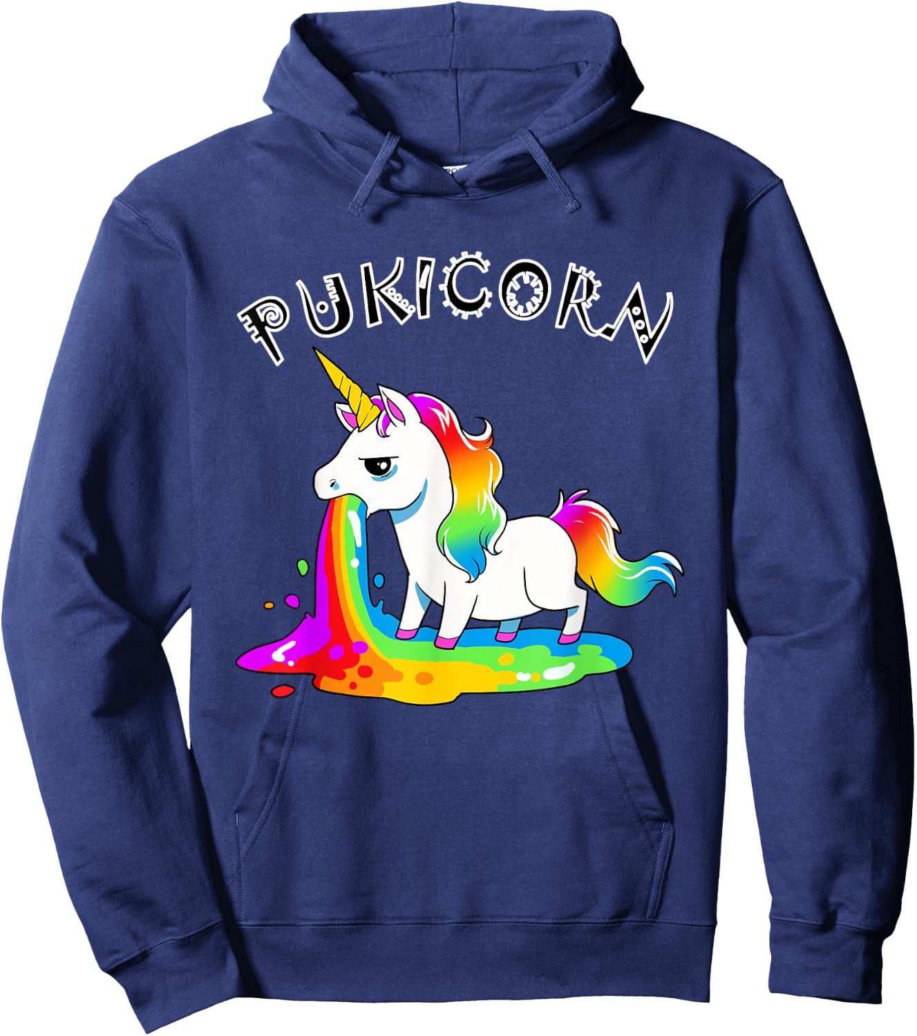 Funny Pukicorn Puke Unicorn Hurl Barf Unicorns Rainbow Vomit Hoodie - Hoodie | Navy