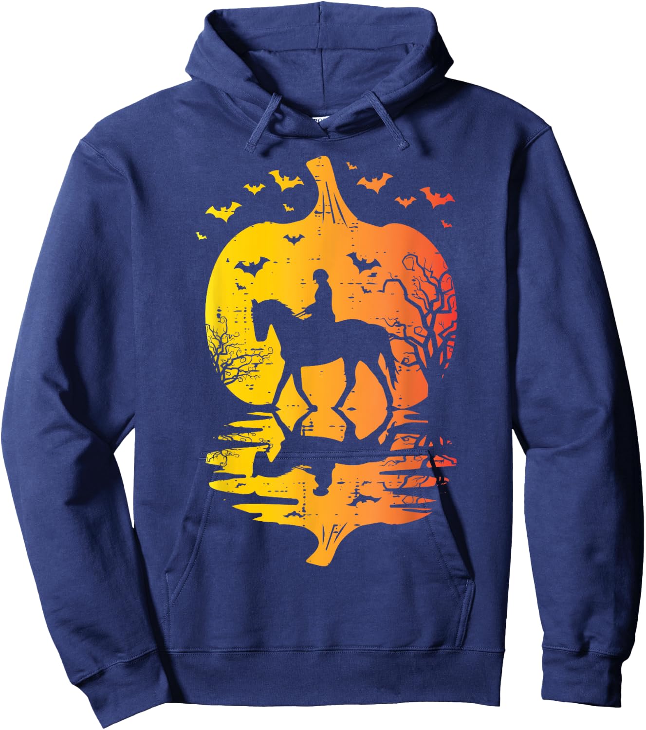 Halloween Horse Silhouette Pumpkin Vintage Costume Women Men Hoodie - Hoodie | Navy