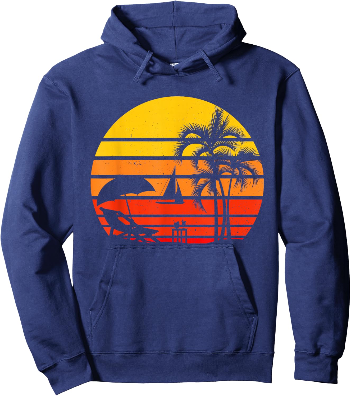 Retro Vintage Beach Sunset Palm Tree Tropical Beach Hoodie - Hoodie | Navy