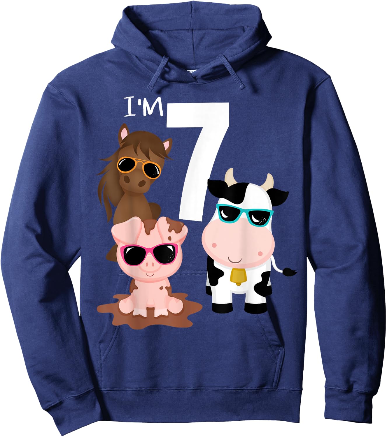 Cool Farm Animals 7th Birthday Party 7 Year Old Toddler Hoodie - Hoodie | Navy