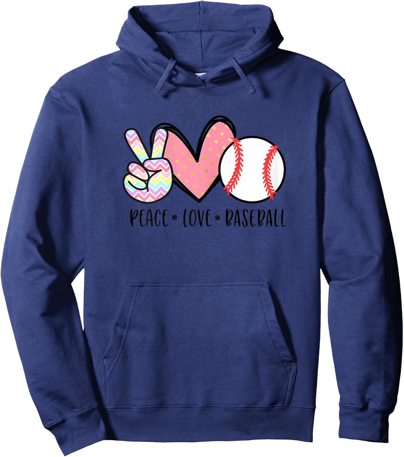 Peace Love Baseball Funny for Girls Teens Mom Women Hoodie - Hoodie | Navy