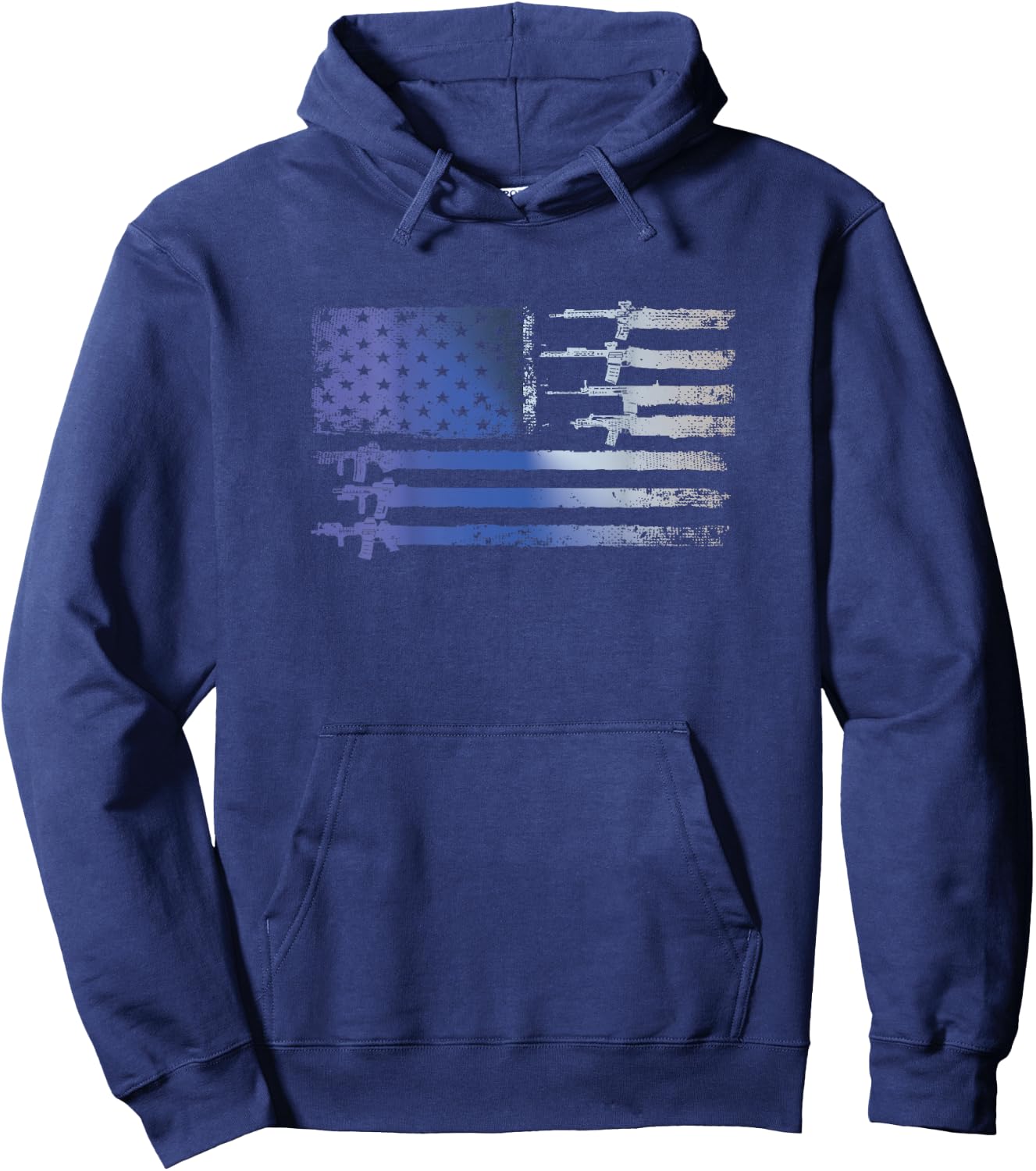 Guns Flag Distressed Gift Veterans Hunters Back Design Hoodie - Hoodie | Navy