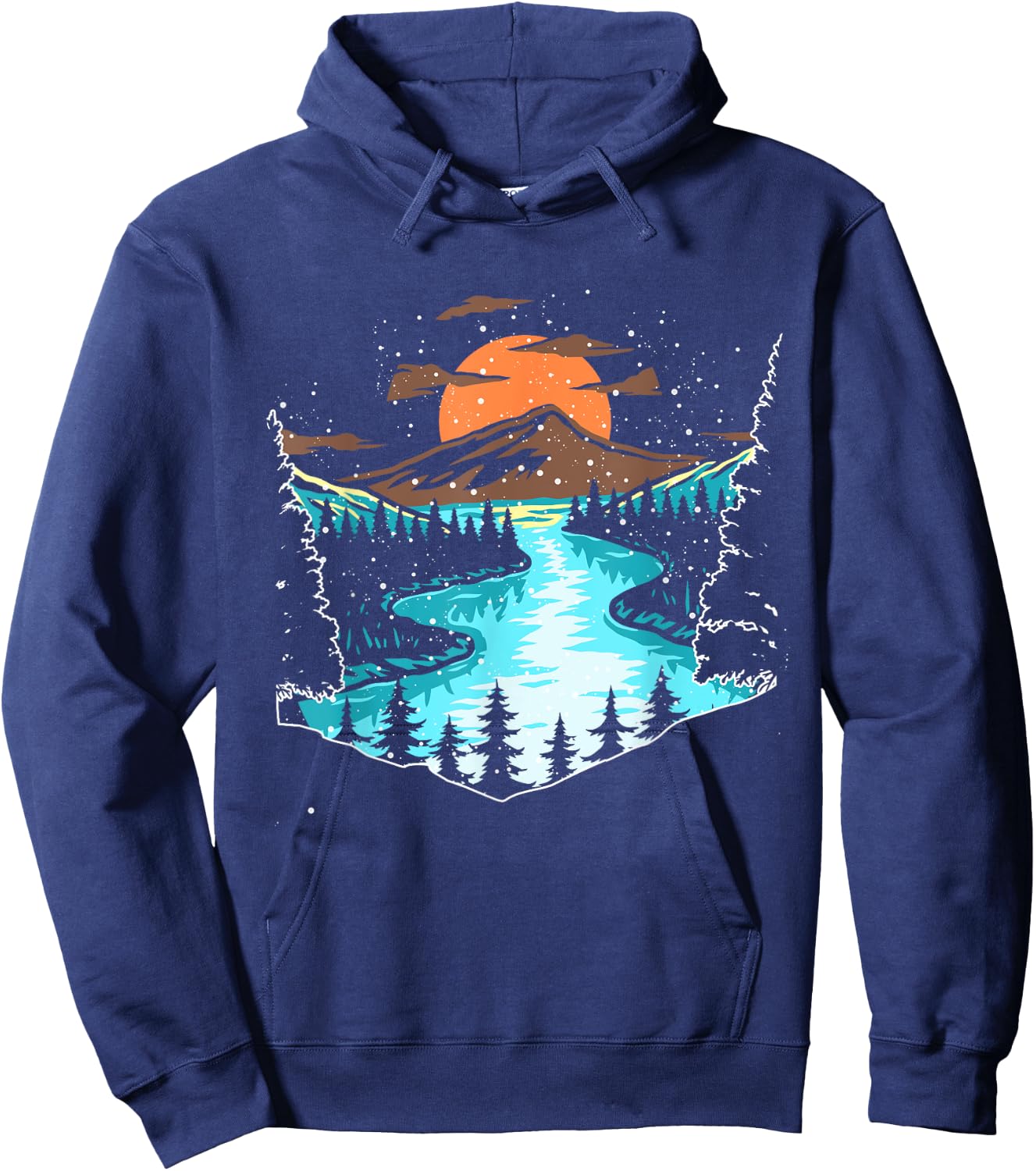 Wildlife Mountain River Outdoor Nature Full Moon Tree Forest Hoodie - Hoodie | Navy