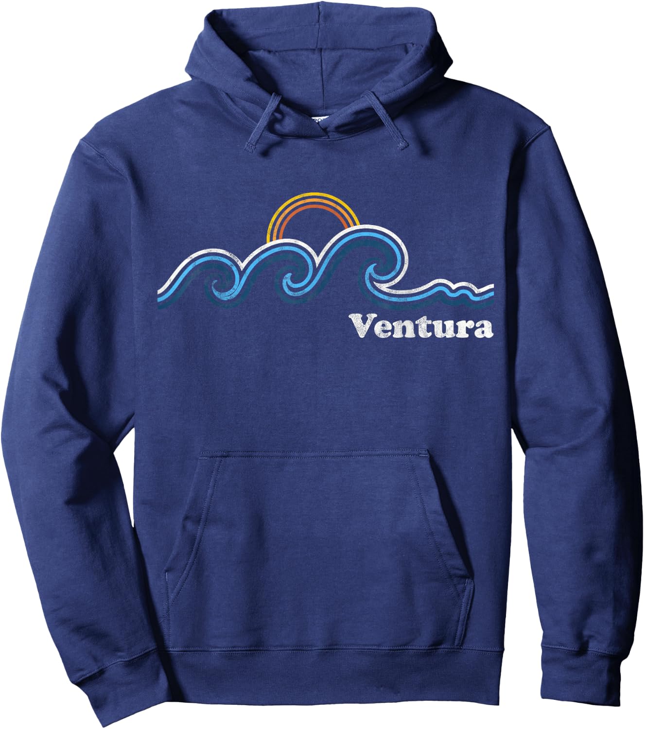 Ventura California CA Sufing Waves Sunset Vintage Hoodie - Hoodie | Navy
